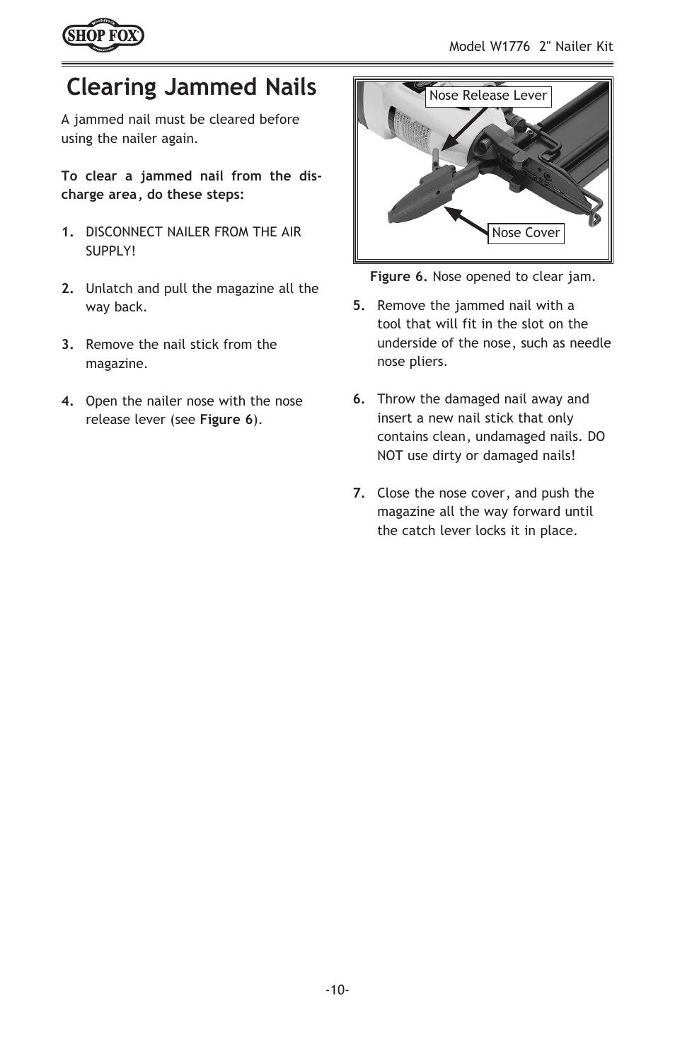 Clearing jammed nails | Woodstock W1776 User Manual | Page 12 / 20