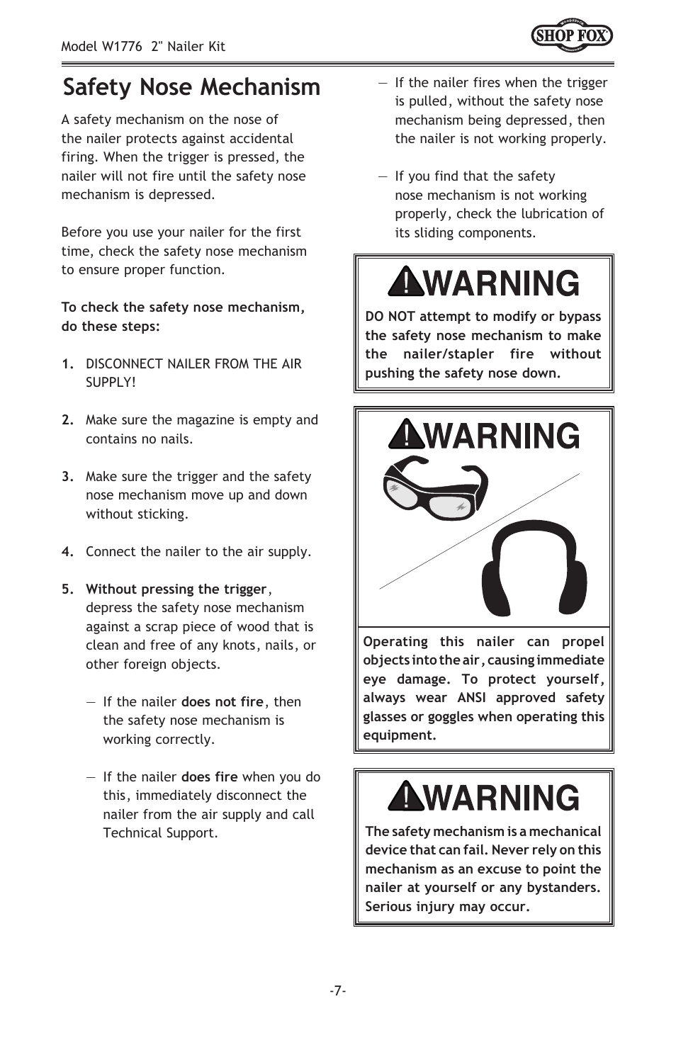 Safety nose mechanism | Woodstock W1776 User Manual | Page 9 / 20