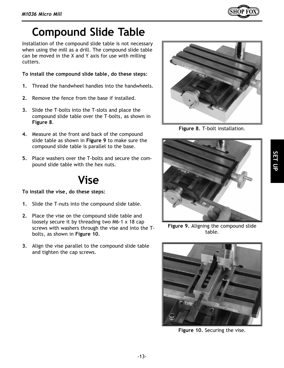 Compound slide table, Vise | Woodstock MICRO MILL M1036 User Manual | Page 15 / 36