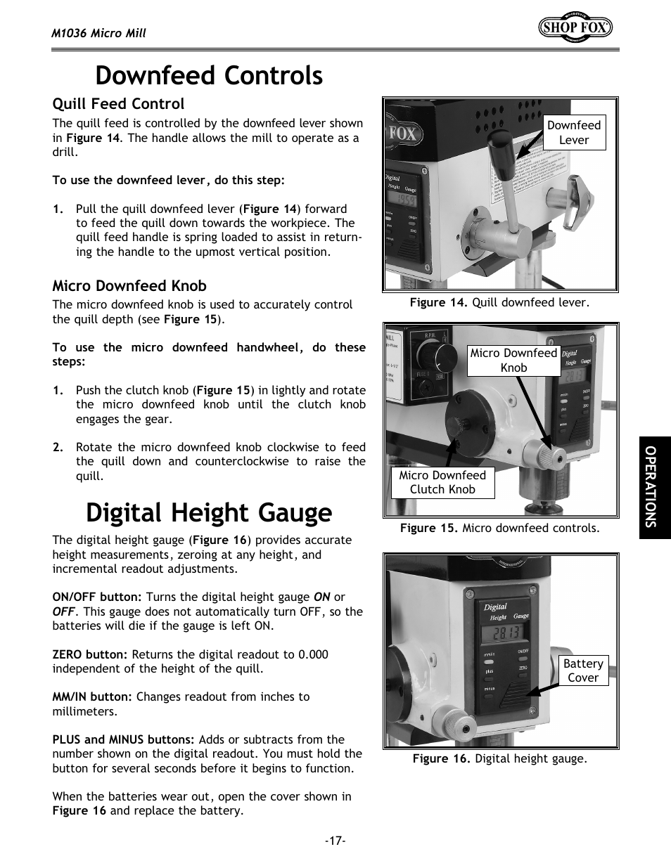 Downfeed controls, Digital height gauge | Woodstock MICRO MILL M1036 User Manual | Page 19 / 36