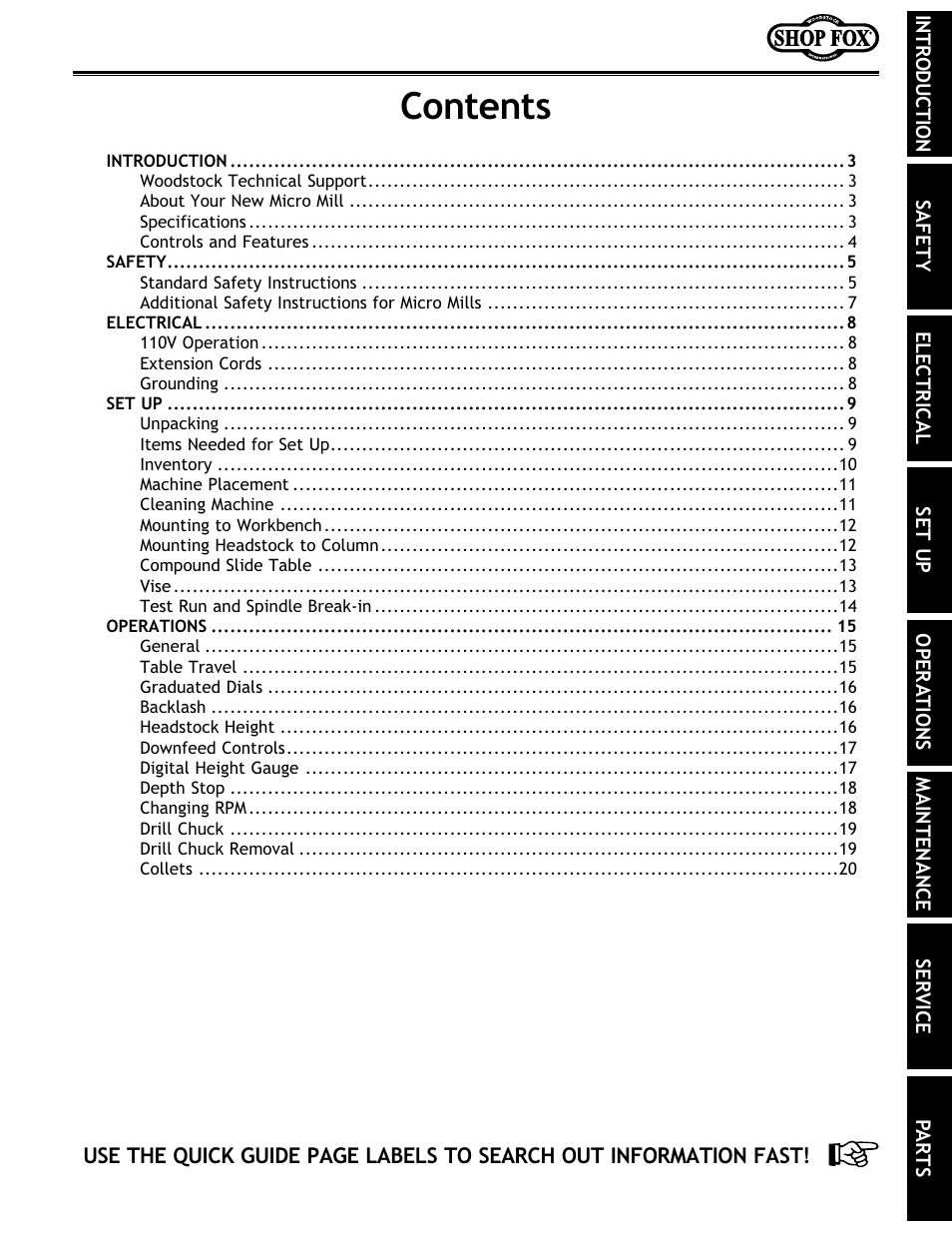 Woodstock MICRO MILL M1036 User Manual | Page 3 / 36