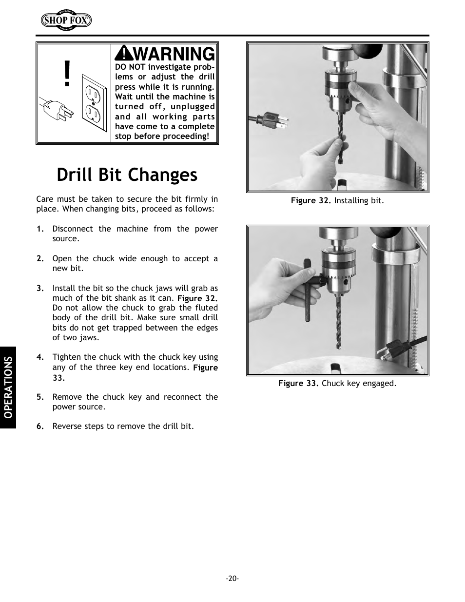 Drill bit changes | Woodstock SHOP FOX W1680 User Manual | Page 21 / 29