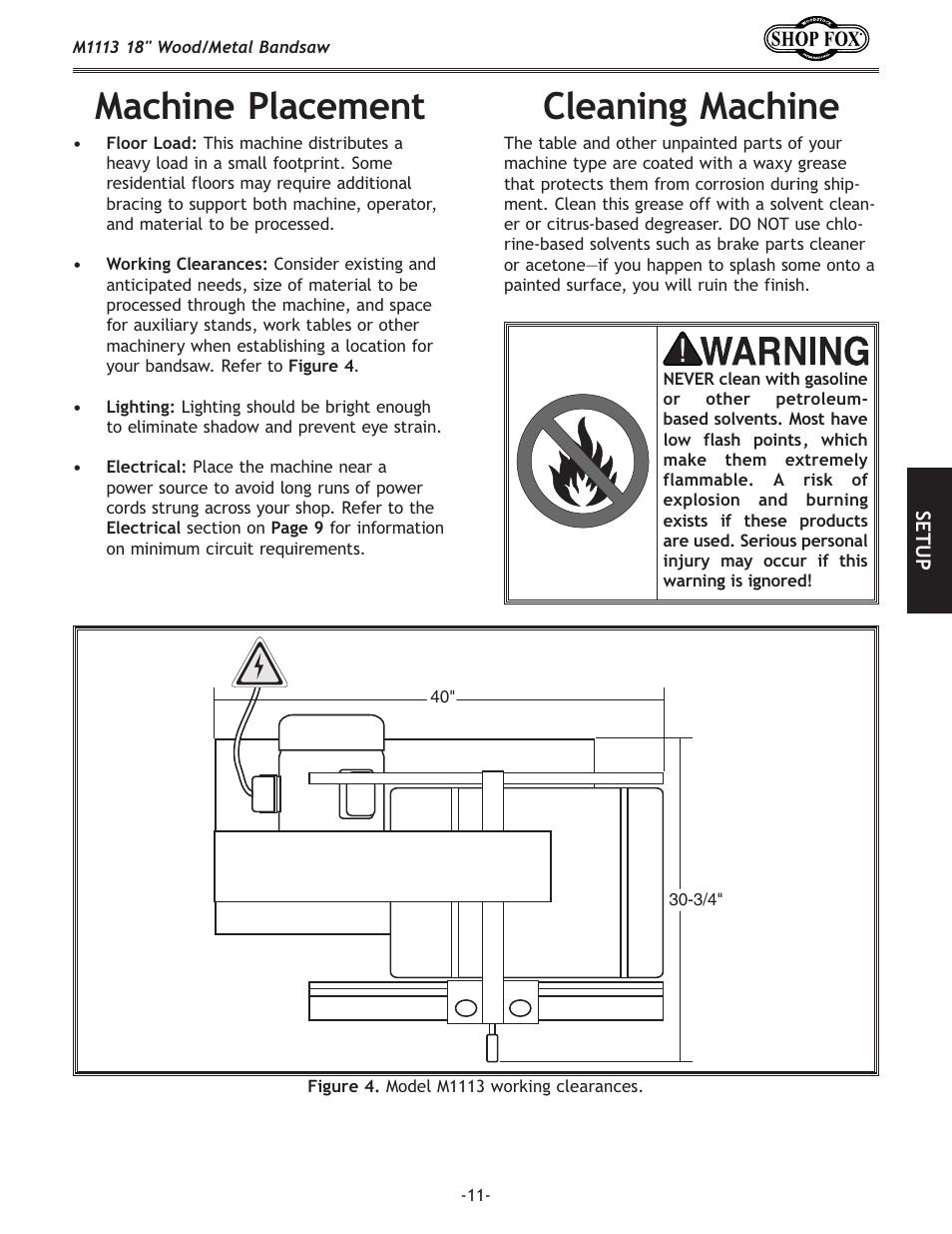 Cleaning machine, Machine placement | Woodstock M1113 User Manual | Page 13 / 60