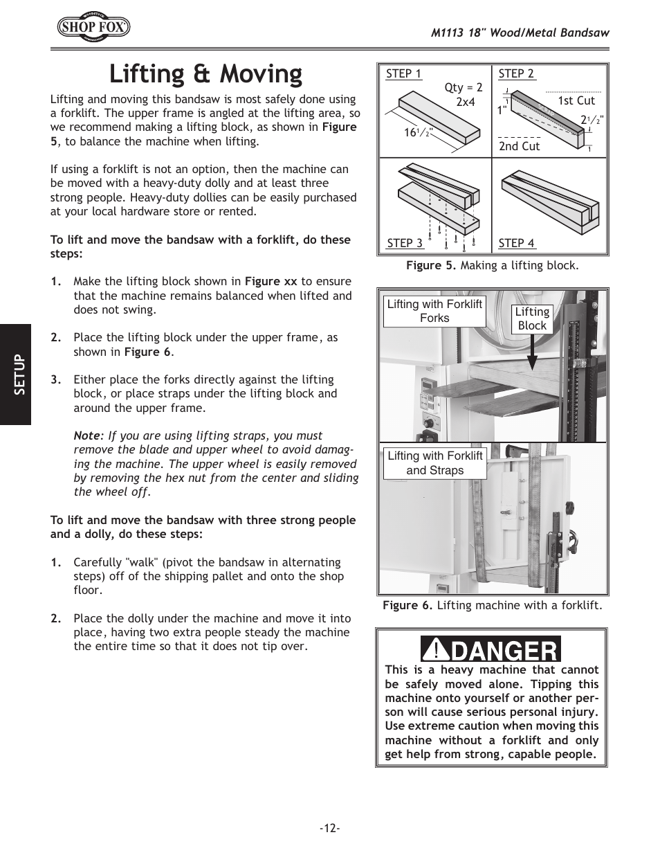 Lifting & moving | Woodstock M1113 User Manual | Page 14 / 60