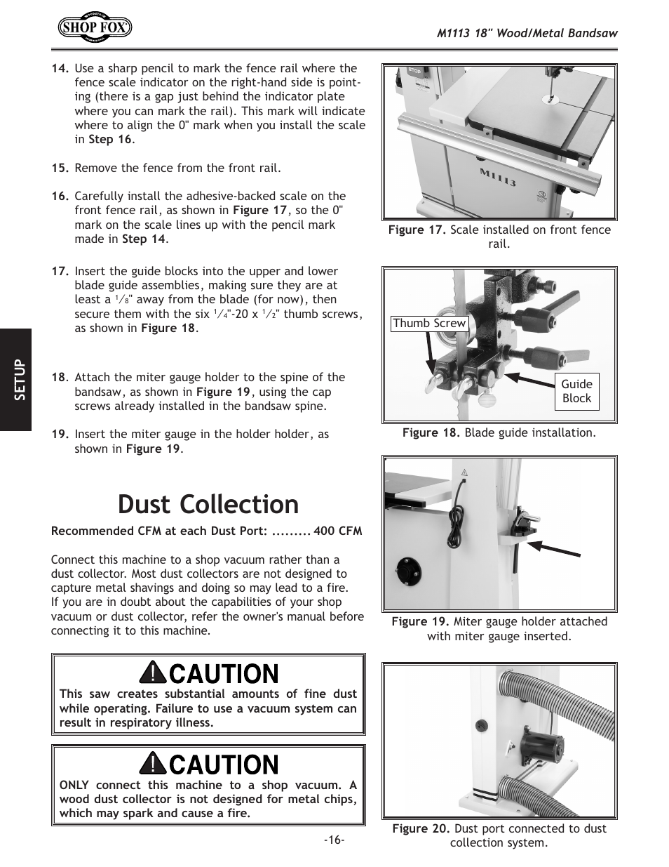Dust collection | Woodstock M1113 User Manual | Page 18 / 60