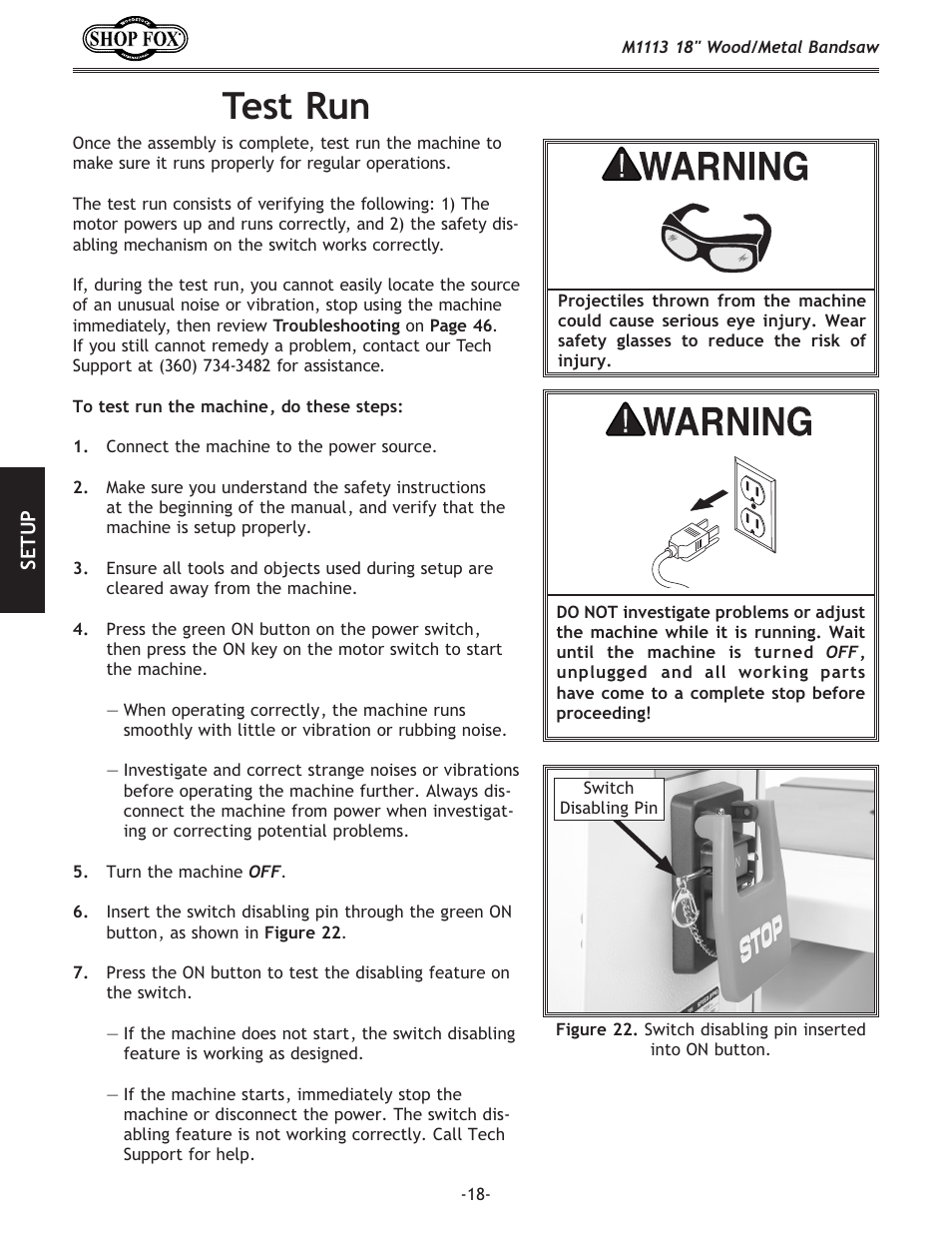 Test run | Woodstock M1113 User Manual | Page 20 / 60