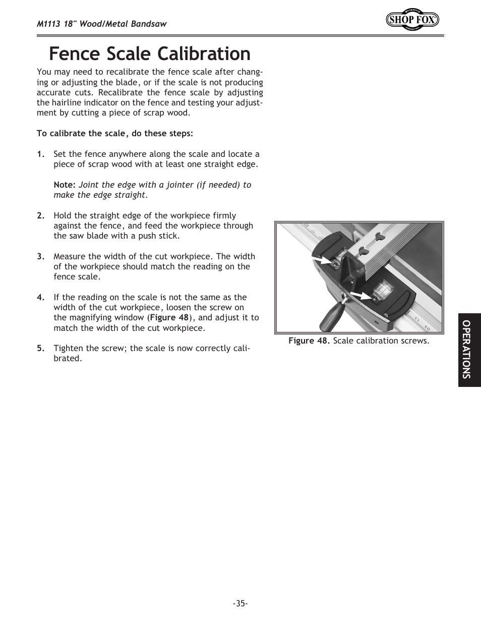 Fence scale calibration | Woodstock M1113 User Manual | Page 37 / 60