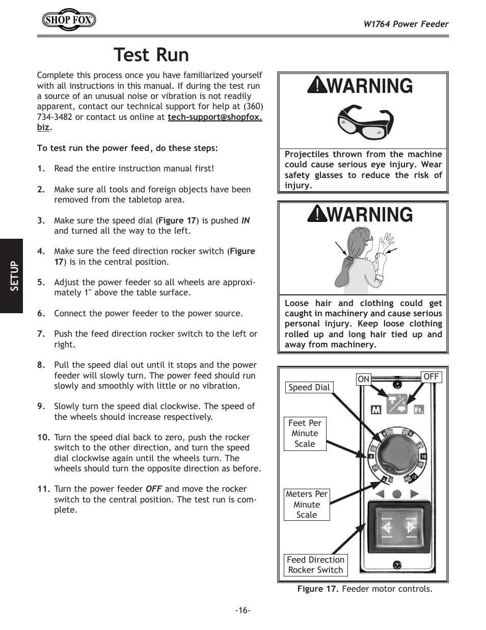 Test run | Woodstock W1764 User Manual | Page 18 / 28