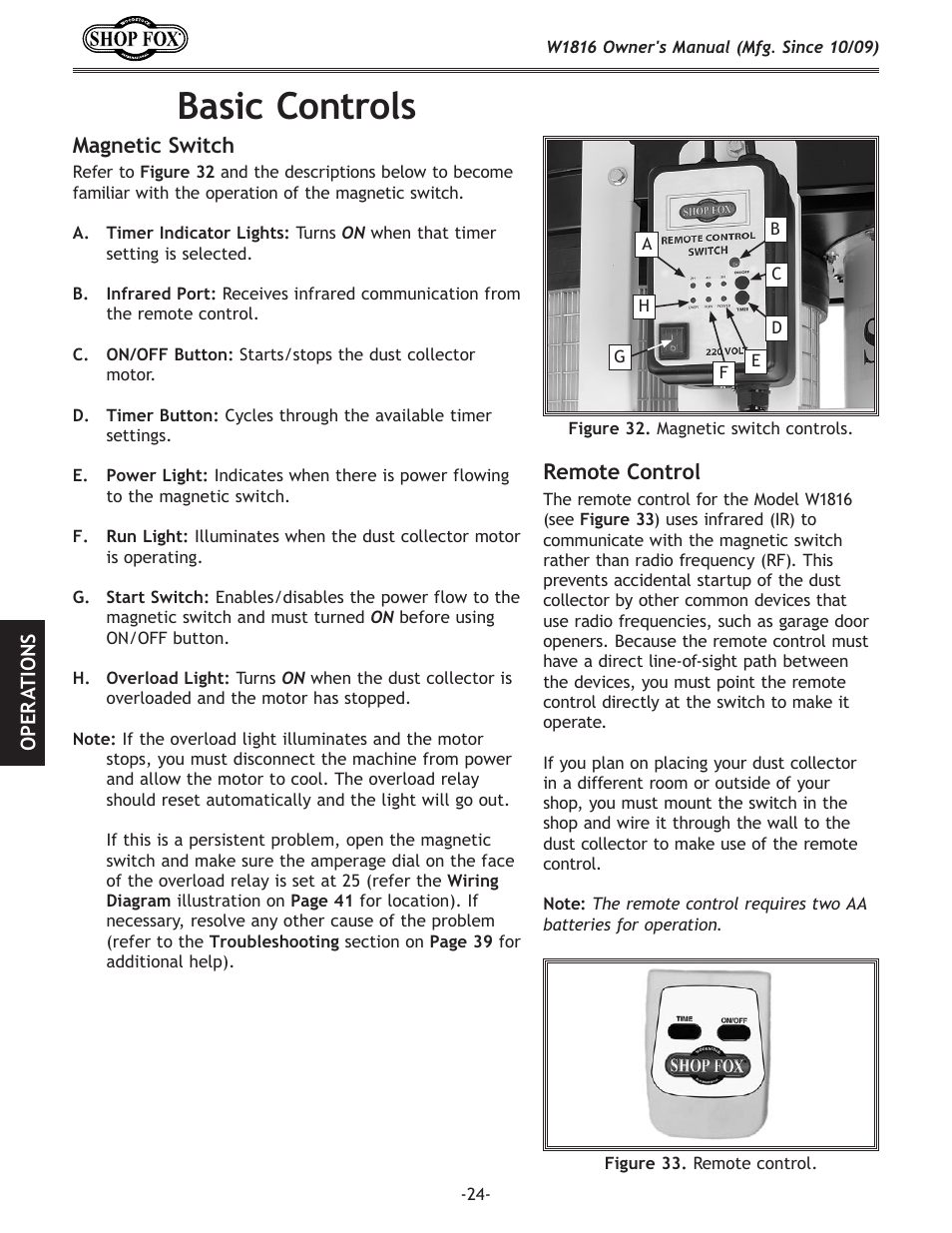 Basic controls | Woodstock SHOP FOX W1816 User Manual | Page 26 / 52