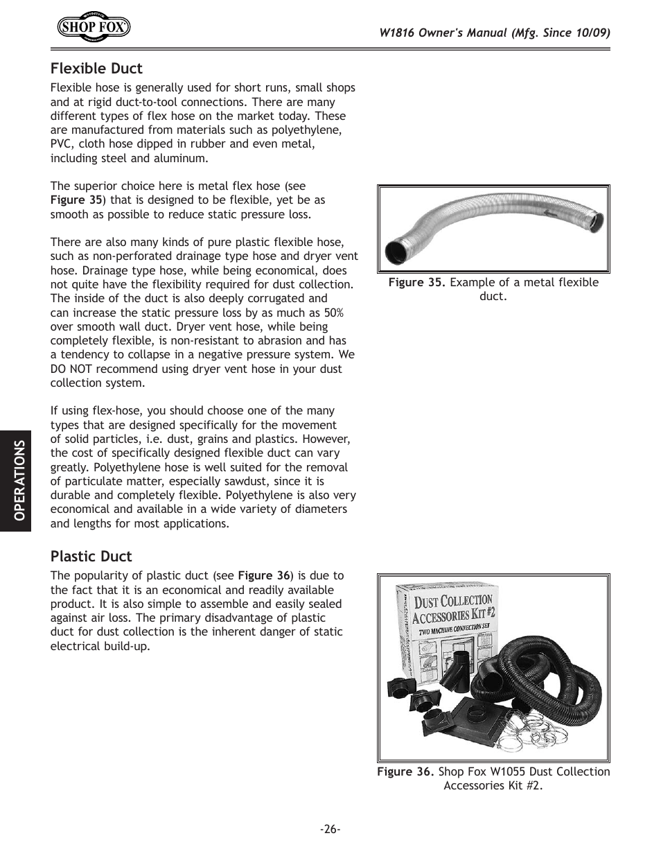 Flexible duct, Plastic duct | Woodstock SHOP FOX W1816 User Manual | Page 28 / 52