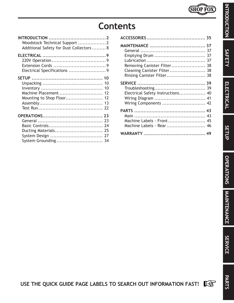 Woodstock SHOP FOX W1816 User Manual | Page 3 / 52