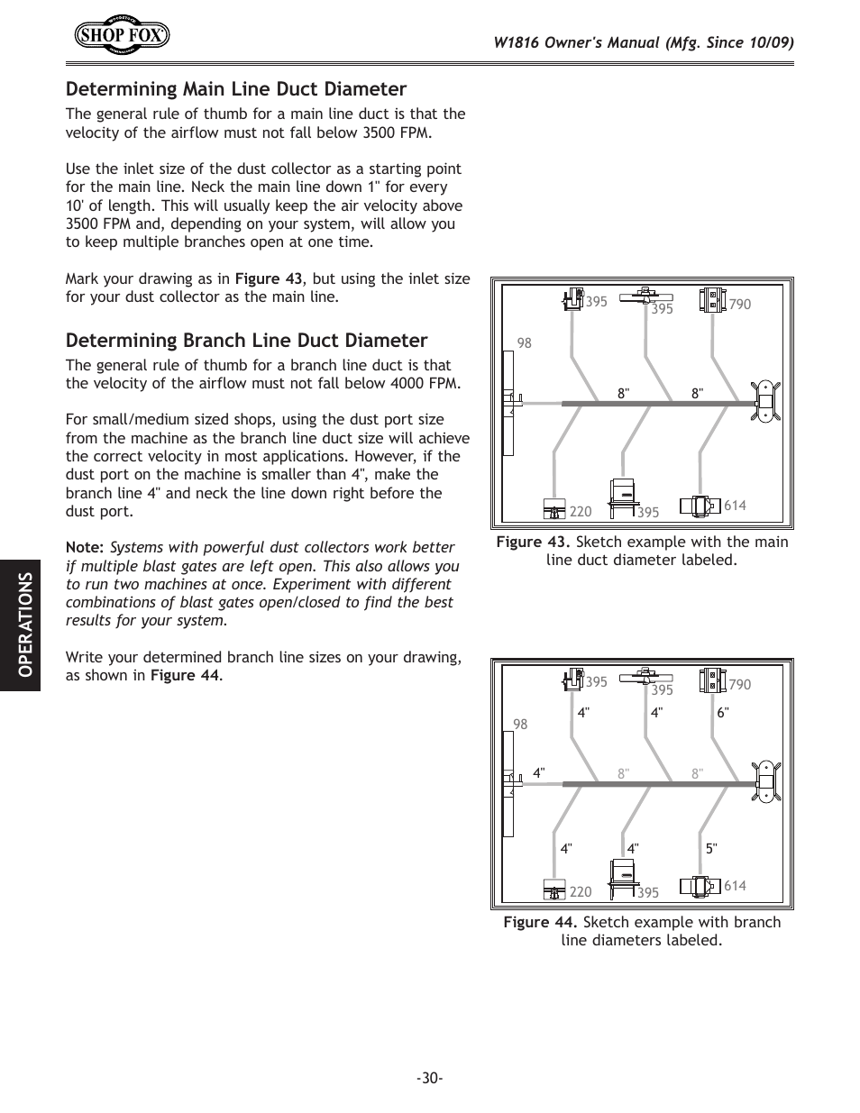 Determining main line duct diameter, Determining branch line duct diameter | Woodstock SHOP FOX W1816 User Manual | Page 32 / 52