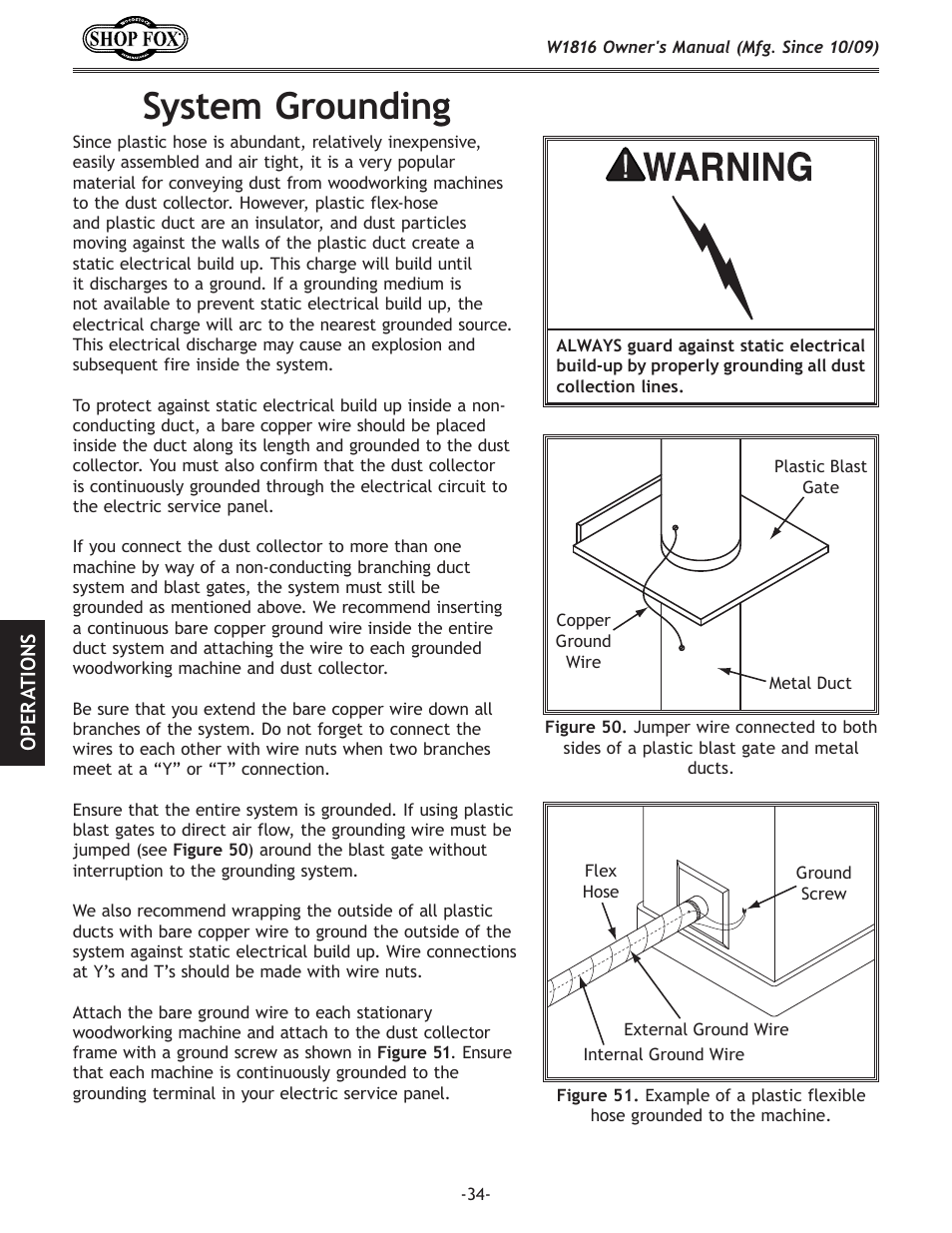 System grounding | Woodstock SHOP FOX W1816 User Manual | Page 36 / 52