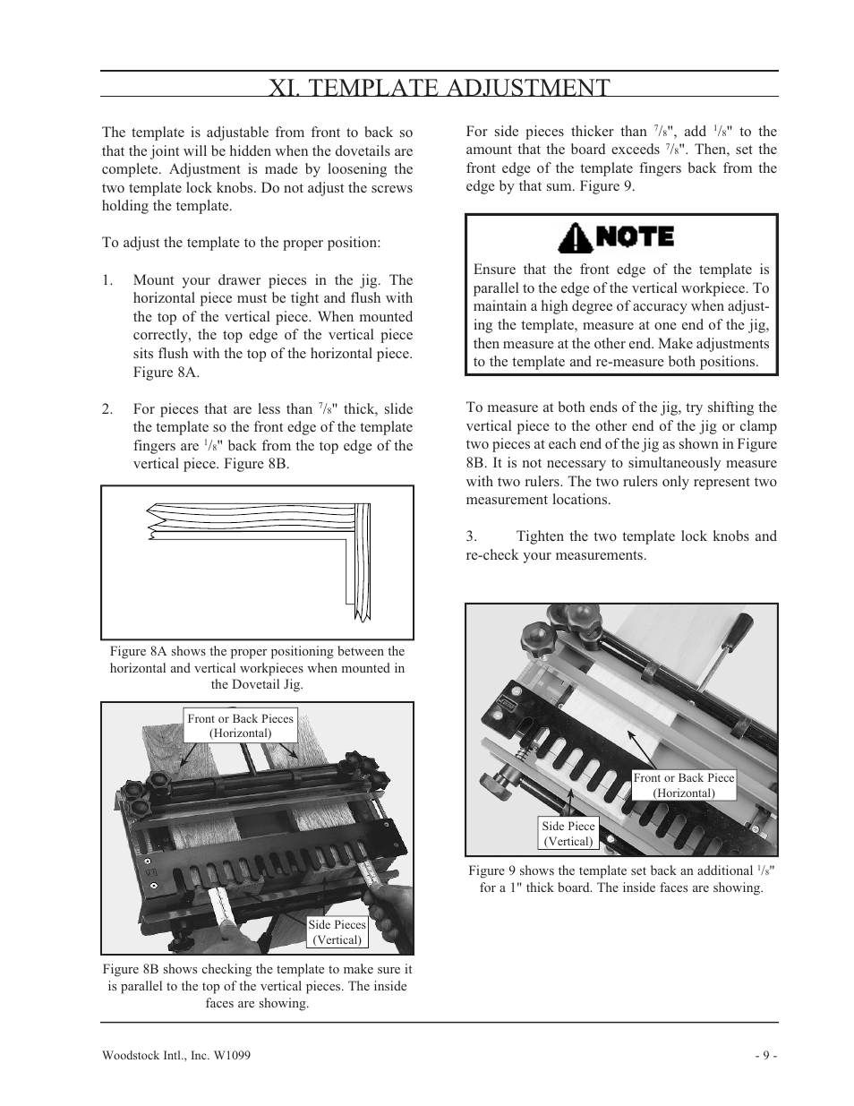 Xi. template adjustment | Woodstock W1099 User Manual | Page 10 / 21