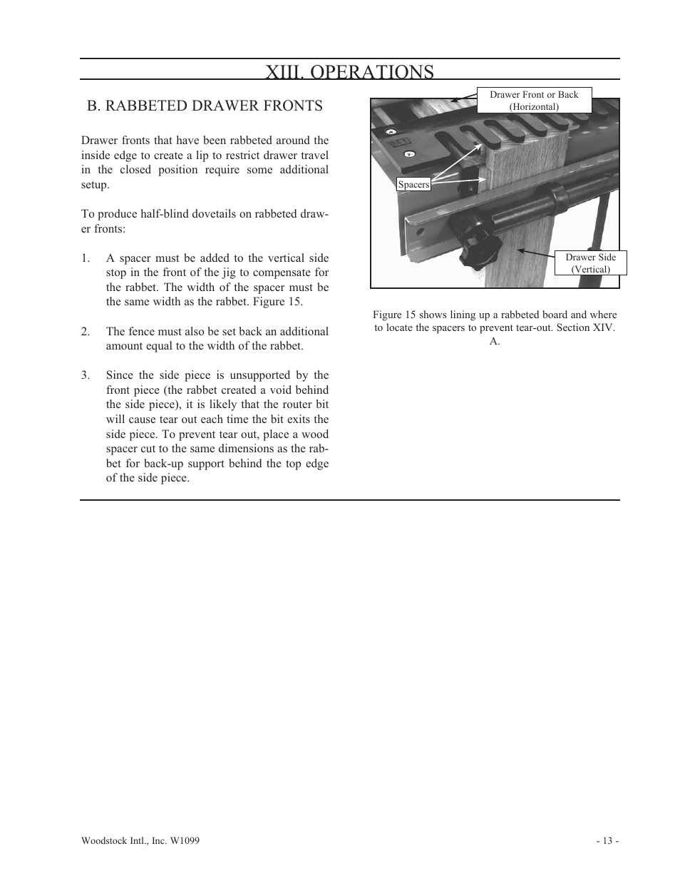 Xiii. operations, B. rabbeted drawer fronts | Woodstock W1099 User Manual | Page 14 / 21