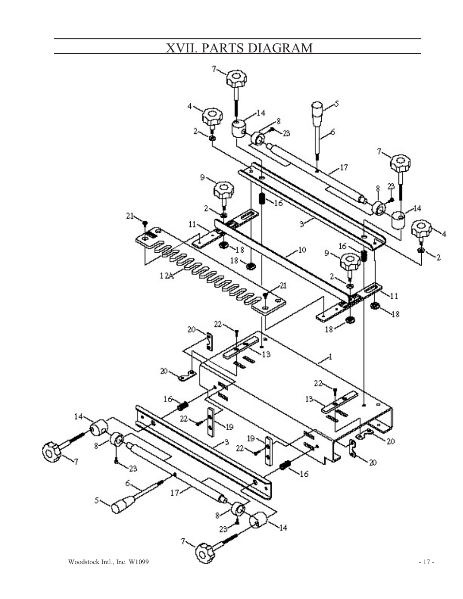 Xvii. parts diagram | Woodstock W1099 User Manual | Page 18 / 21