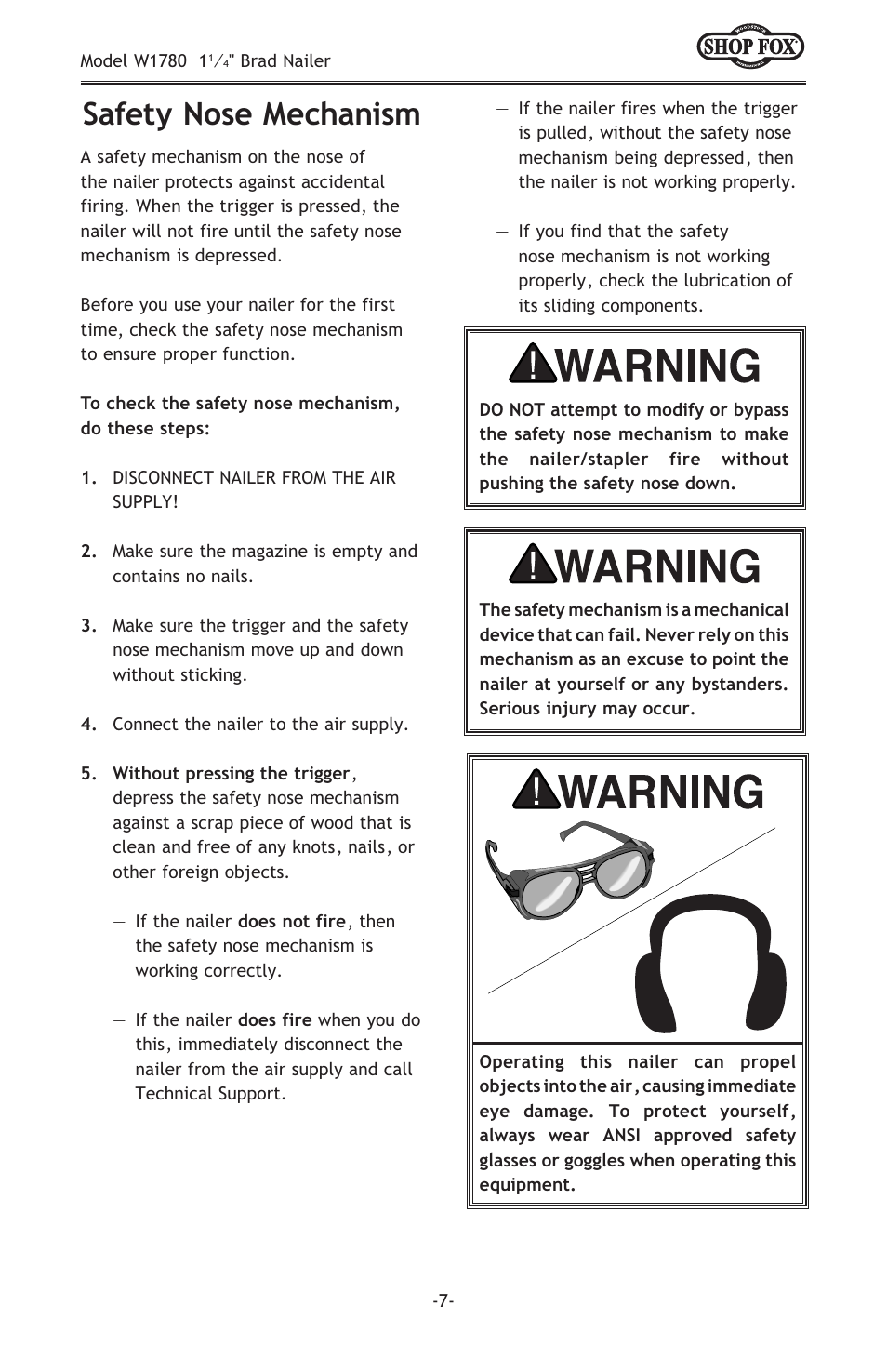 Safety nose mechanism | Woodstock W1780 User Manual | Page 9 / 20