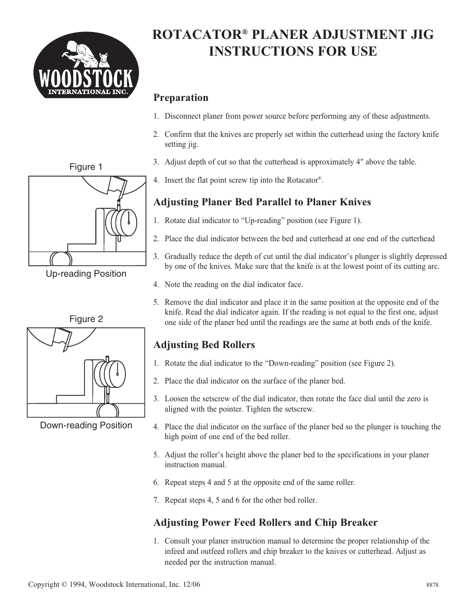 Woodstock Planer User Manual | 1 page