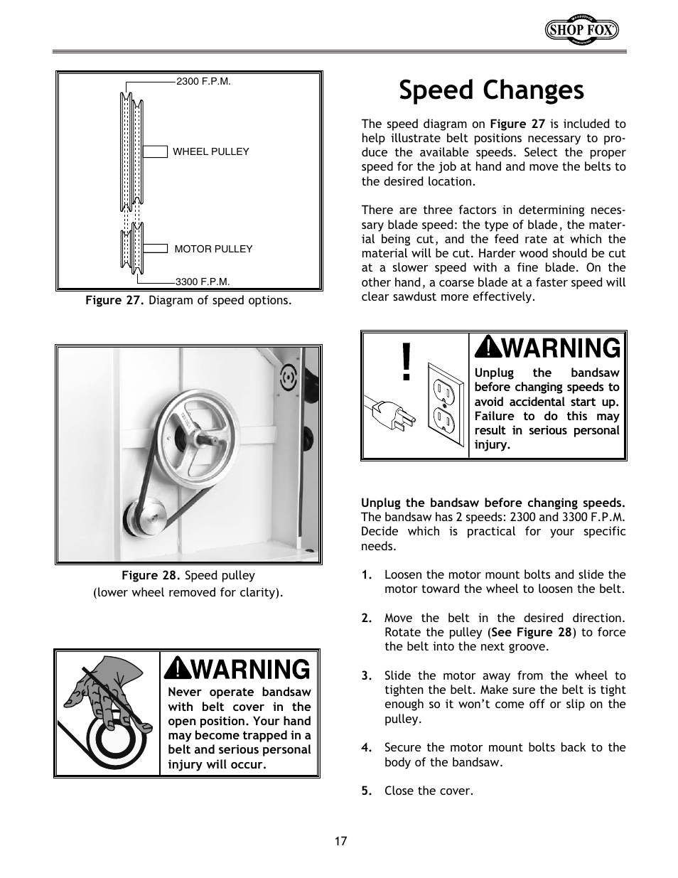 Speed changes | Woodstock W1673 User Manual | Page 18 / 45