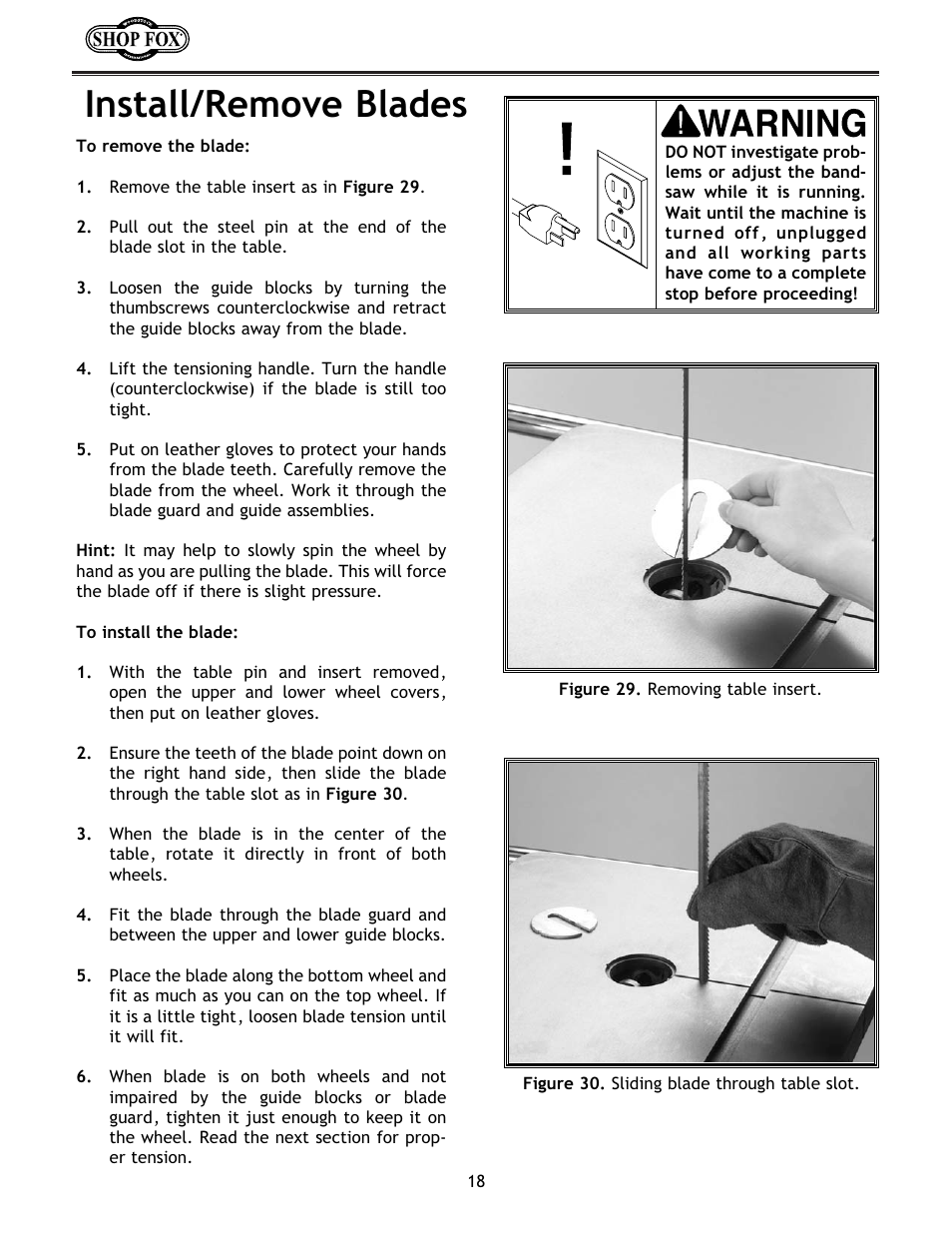 Install/remove blades | Woodstock W1673 User Manual | Page 19 / 45