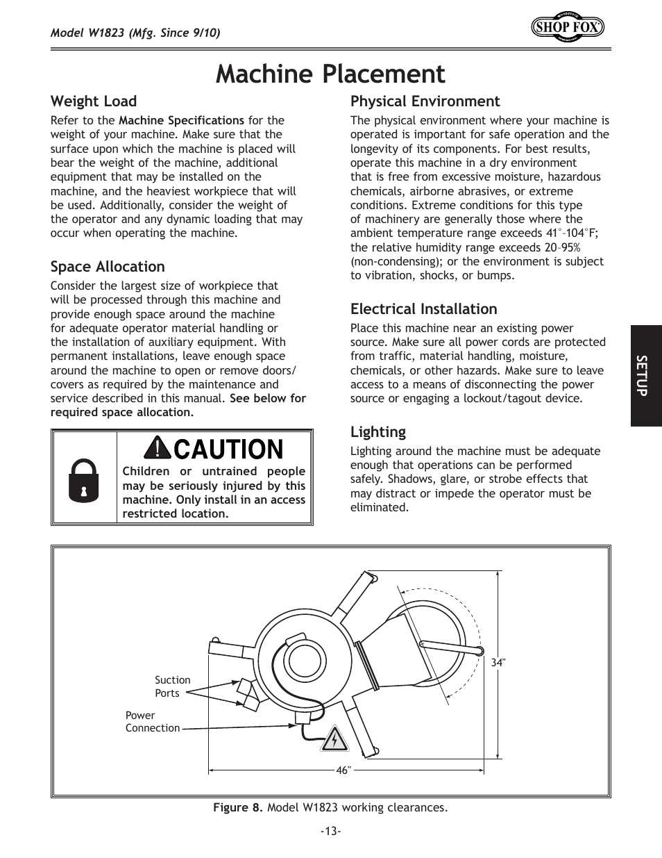 Machine placement | Woodstock PORTABLECYCLONE W1823 User Manual | Page 15 / 44