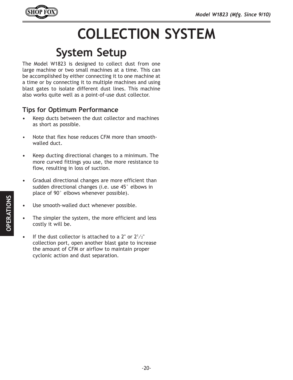 Collection system, System setup | Woodstock PORTABLECYCLONE W1823 User Manual | Page 22 / 44