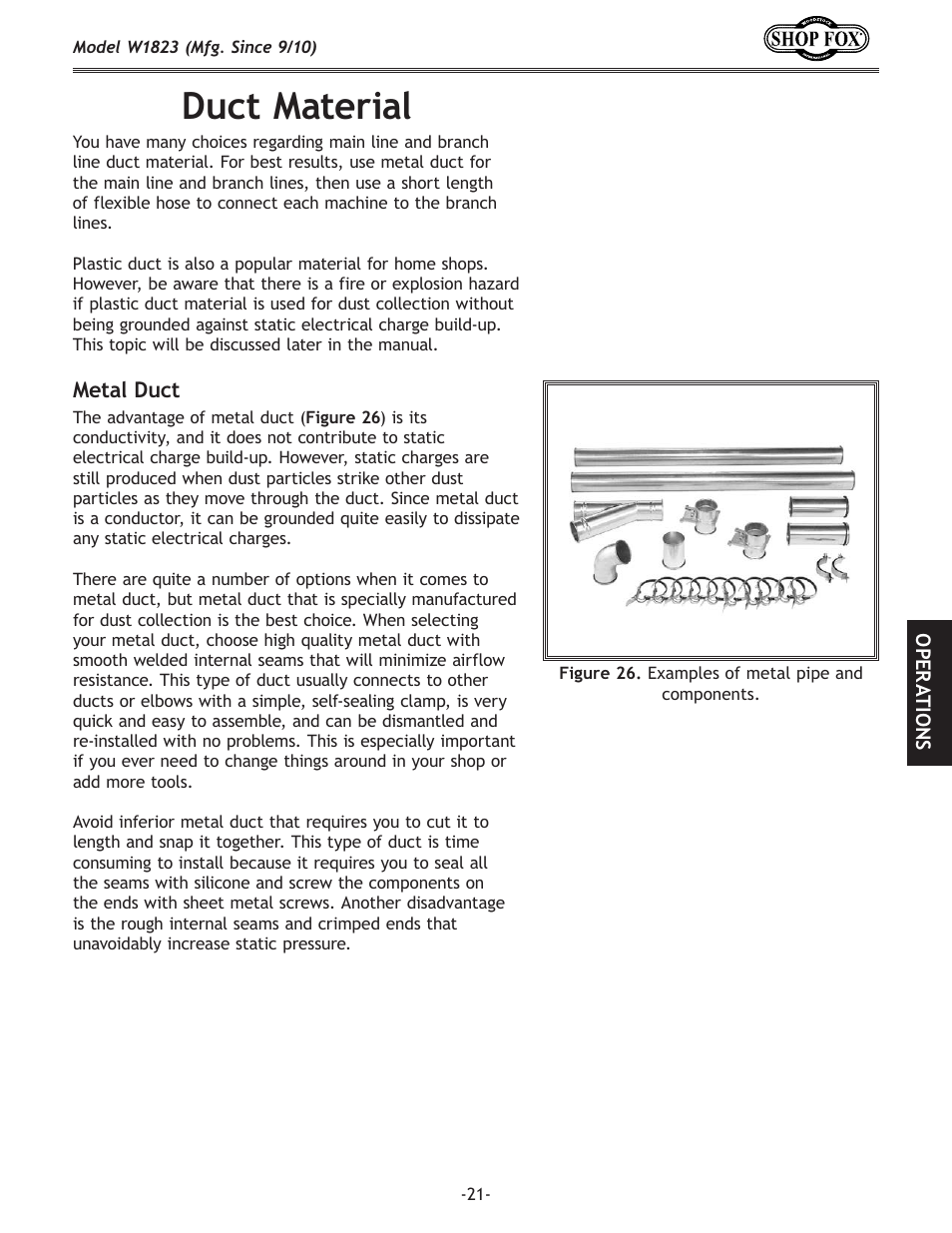 Duct material | Woodstock PORTABLECYCLONE W1823 User Manual | Page 23 / 44