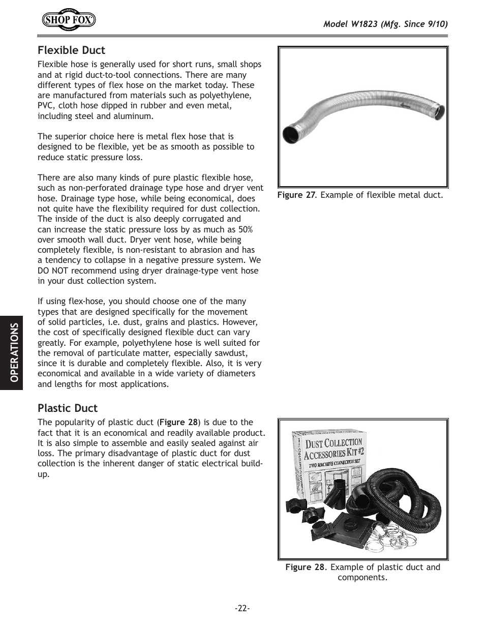 Flexible duct, Plastic duct | Woodstock PORTABLECYCLONE W1823 User Manual | Page 24 / 44