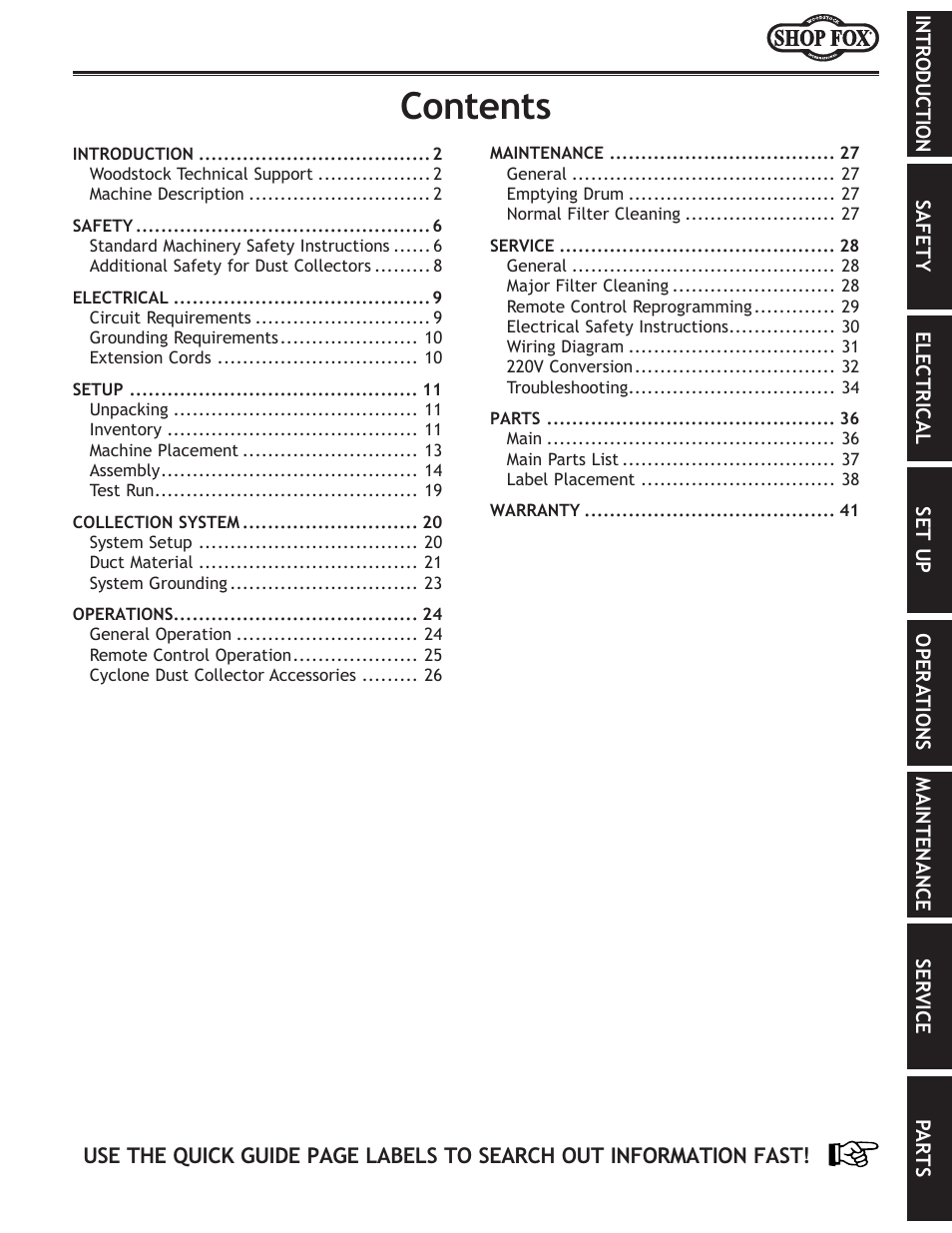 Woodstock PORTABLECYCLONE W1823 User Manual | Page 3 / 44