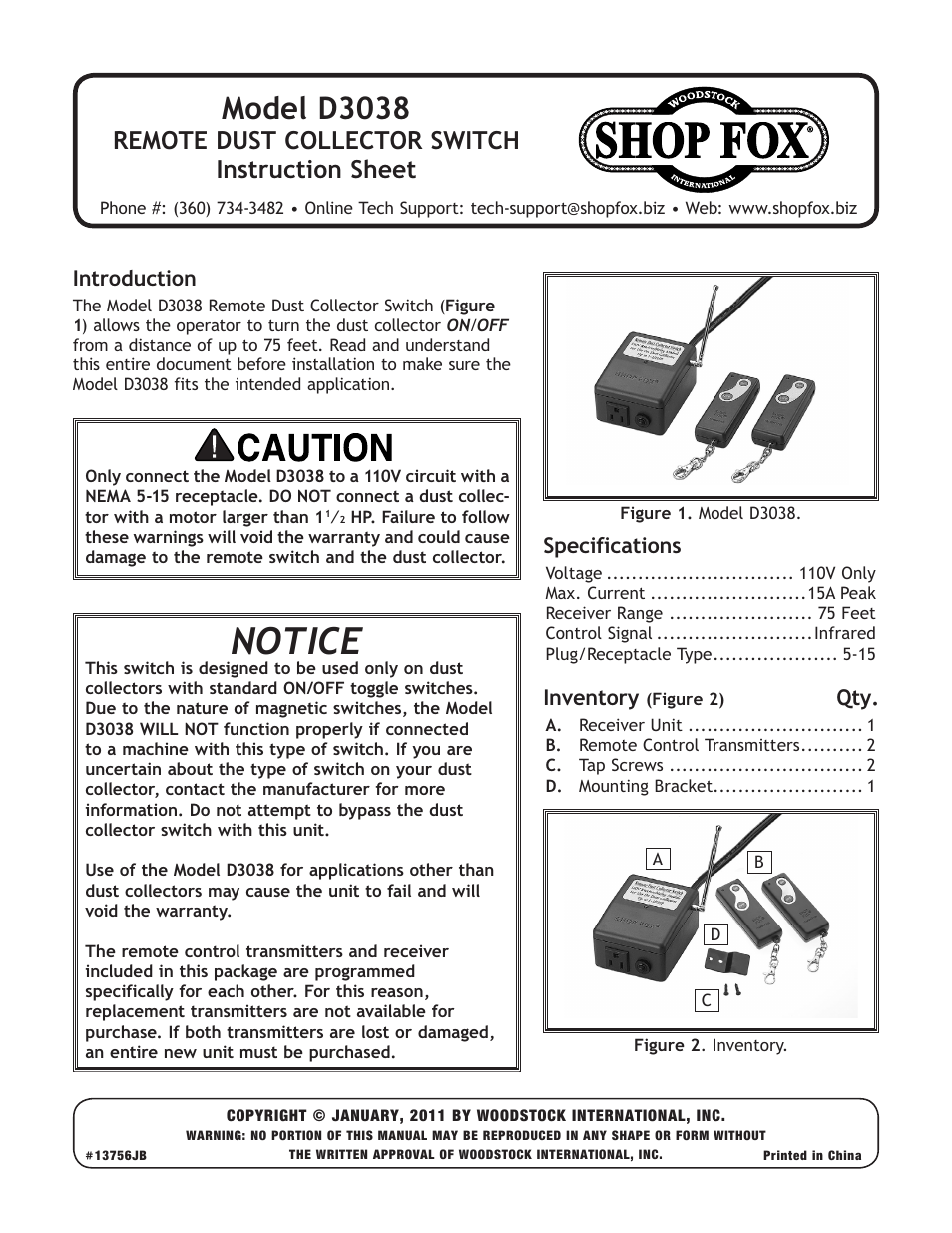 Woodstock D3038 User Manual | 3 pages