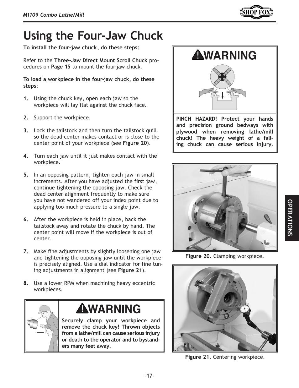 Using the four-jaw chuck | Woodstock M1109 User Manual | Page 19 / 74