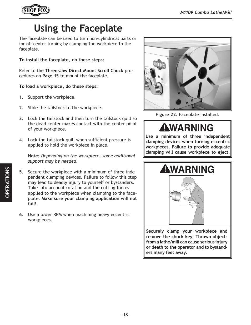 Using the faceplate | Woodstock M1109 User Manual | Page 20 / 74