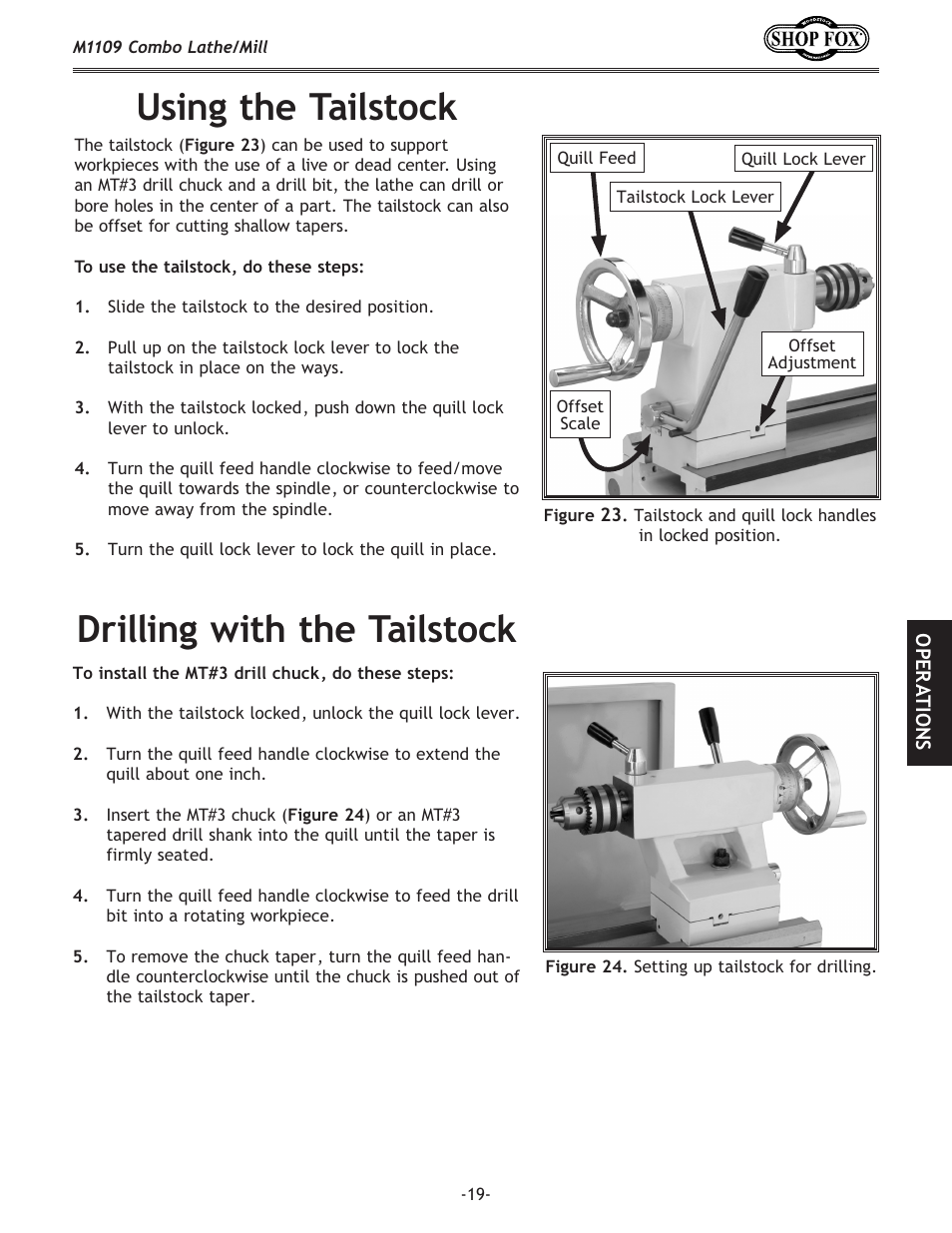 Using the tailstock, Drilling with the tailstock | Woodstock M1109 User Manual | Page 21 / 74