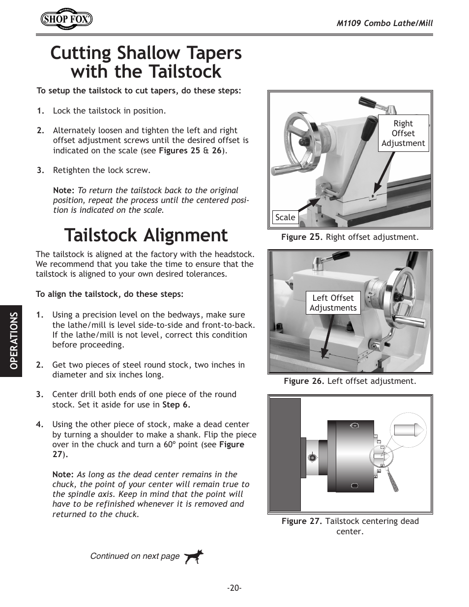 Cutting shallow tapers with the tailstock, Tailstock alignment | Woodstock M1109 User Manual | Page 22 / 74