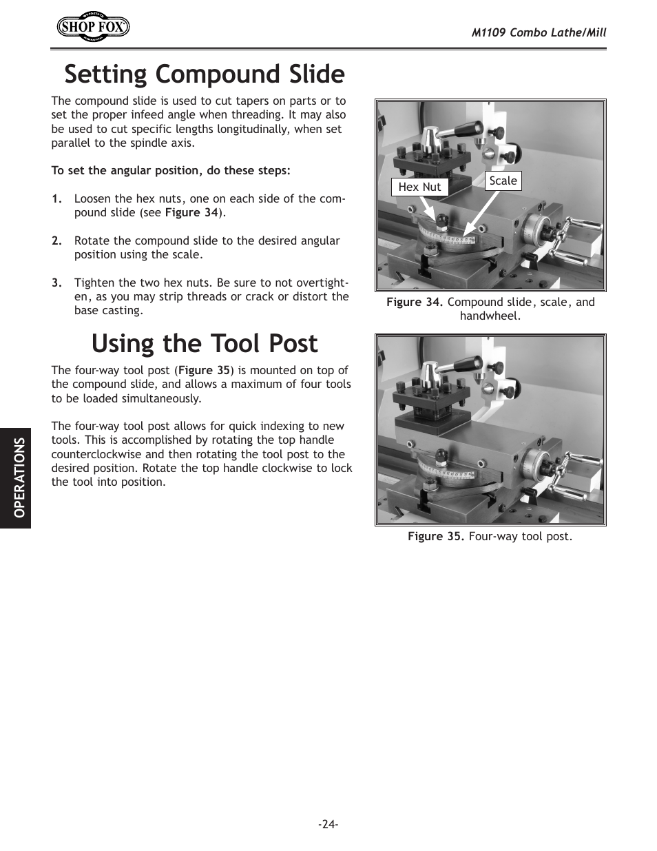 Setting compound slide, Using the tool post | Woodstock M1109 User Manual | Page 26 / 74