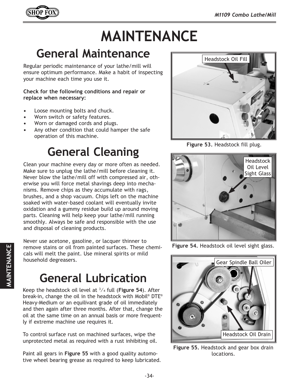 Maintenance | Woodstock M1109 User Manual | Page 36 / 74