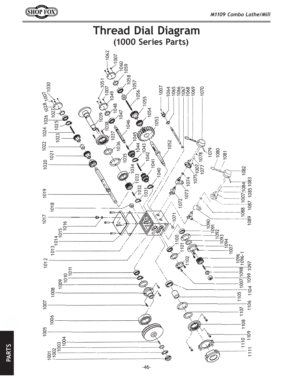 Thread dial diagram, 1000 series parts), Pa rt s | Woodstock M1109 User Manual | Page 48 / 74