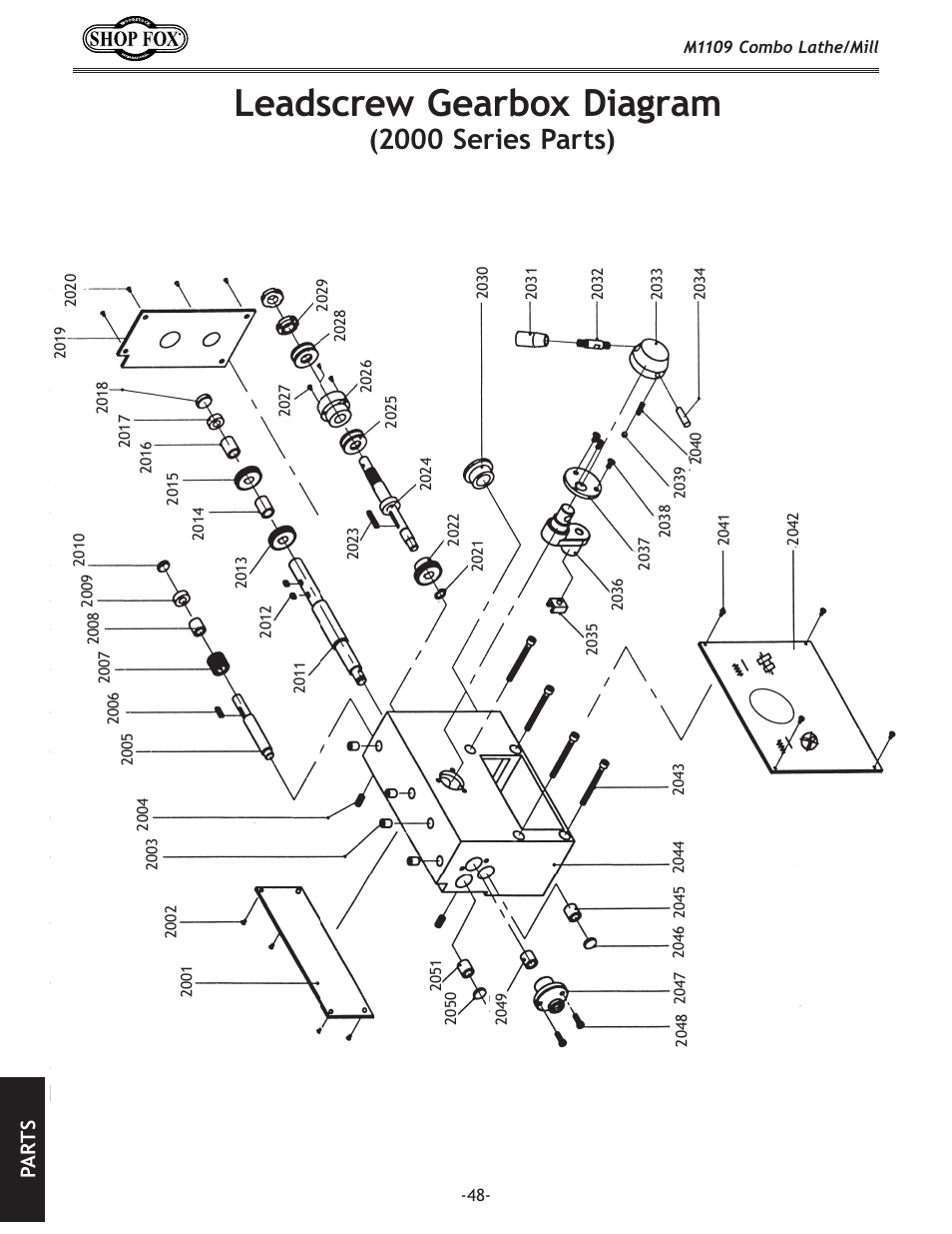 Leadscrew gearbox diagram, 2000 series parts), Pa rt s | Woodstock M1109 User Manual | Page 50 / 74