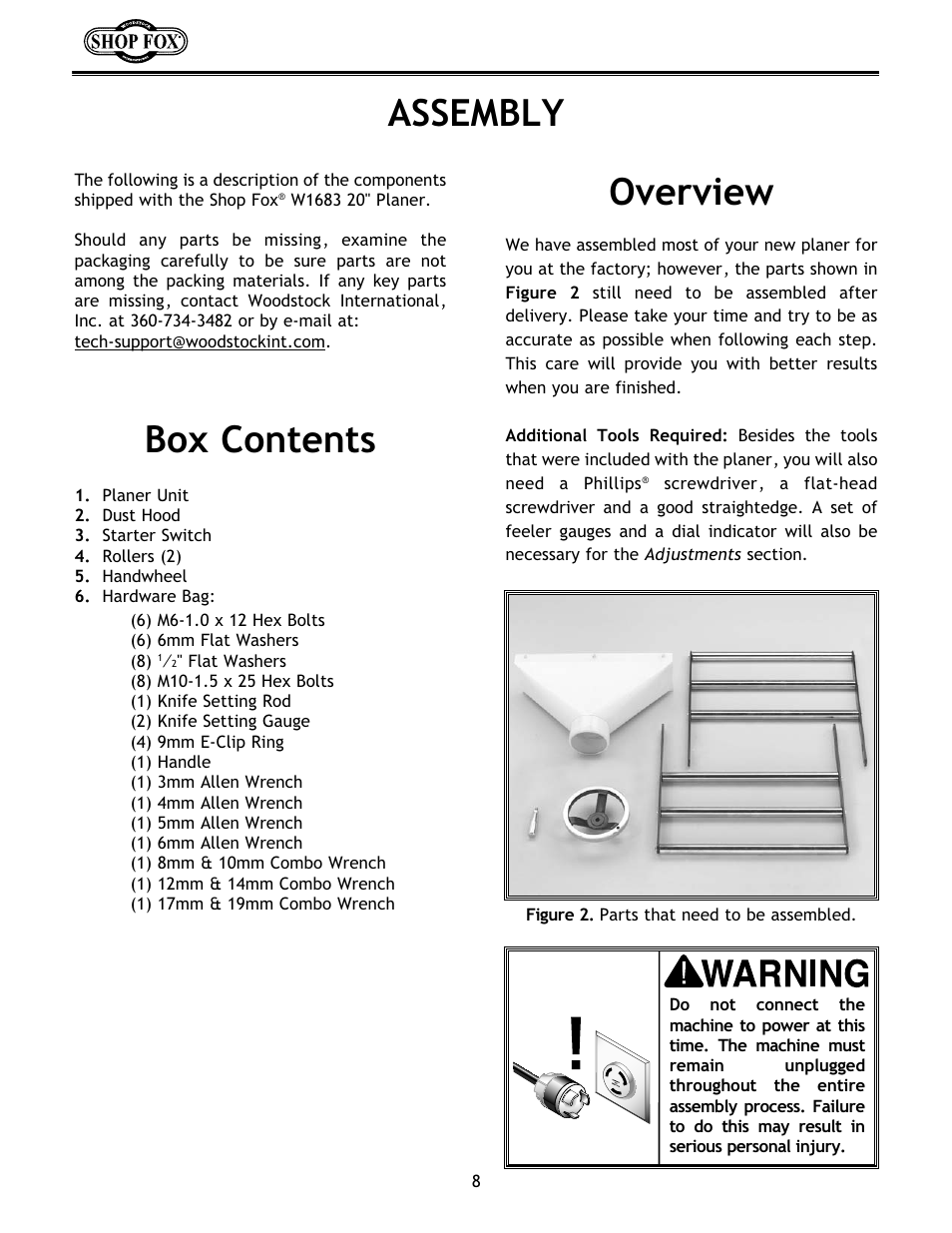 Box contents, Assembly, Overview | Woodstock W1683 User Manual | Page 12 / 50