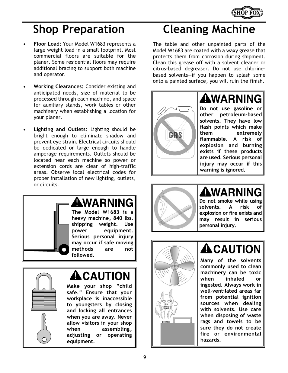 Shop preparation, Cleaning machine | Woodstock W1683 User Manual | Page 13 / 50