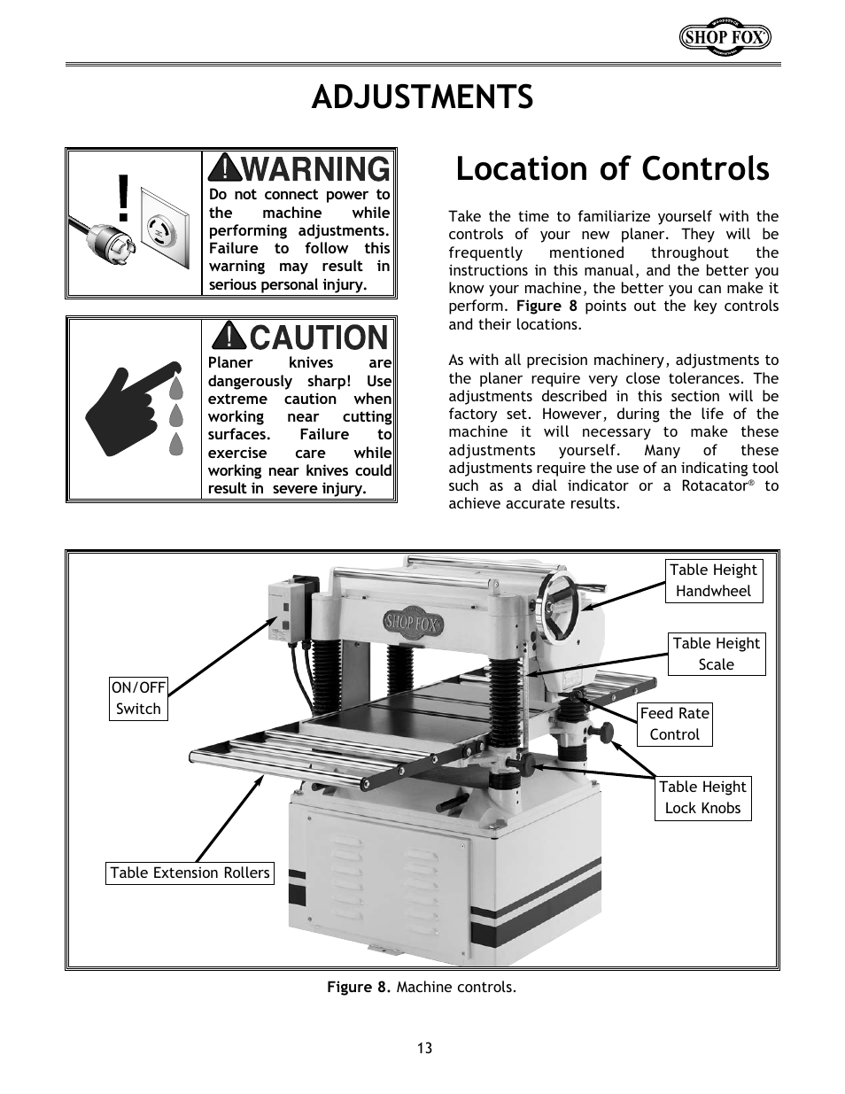 Adjustments location of controls | Woodstock W1683 User Manual | Page 17 / 50