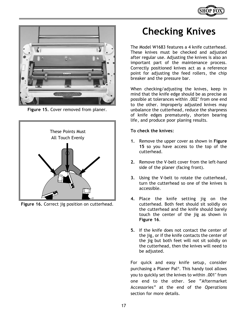 Checking knives | Woodstock W1683 User Manual | Page 21 / 50