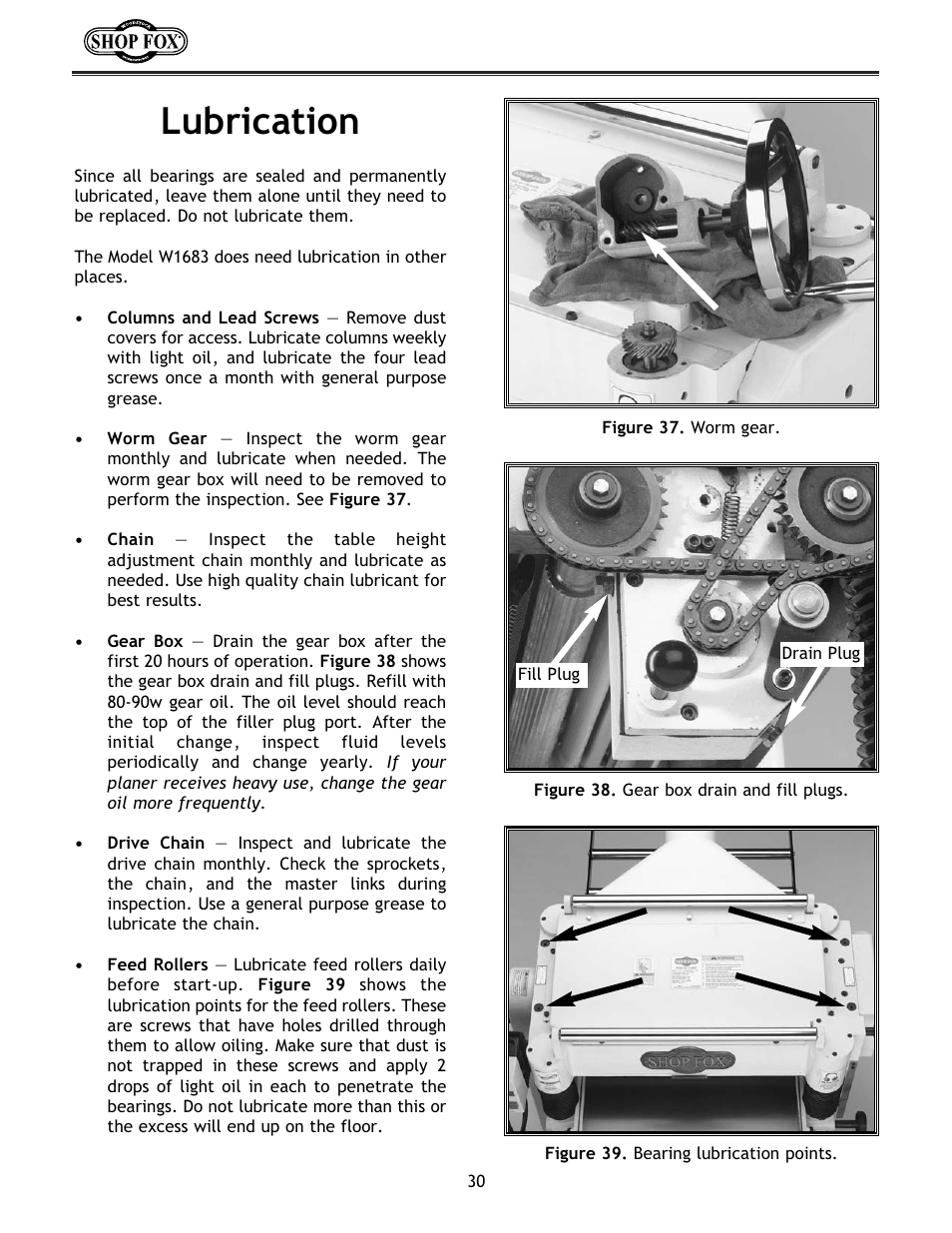 Lubrication | Woodstock W1683 User Manual | Page 34 / 50