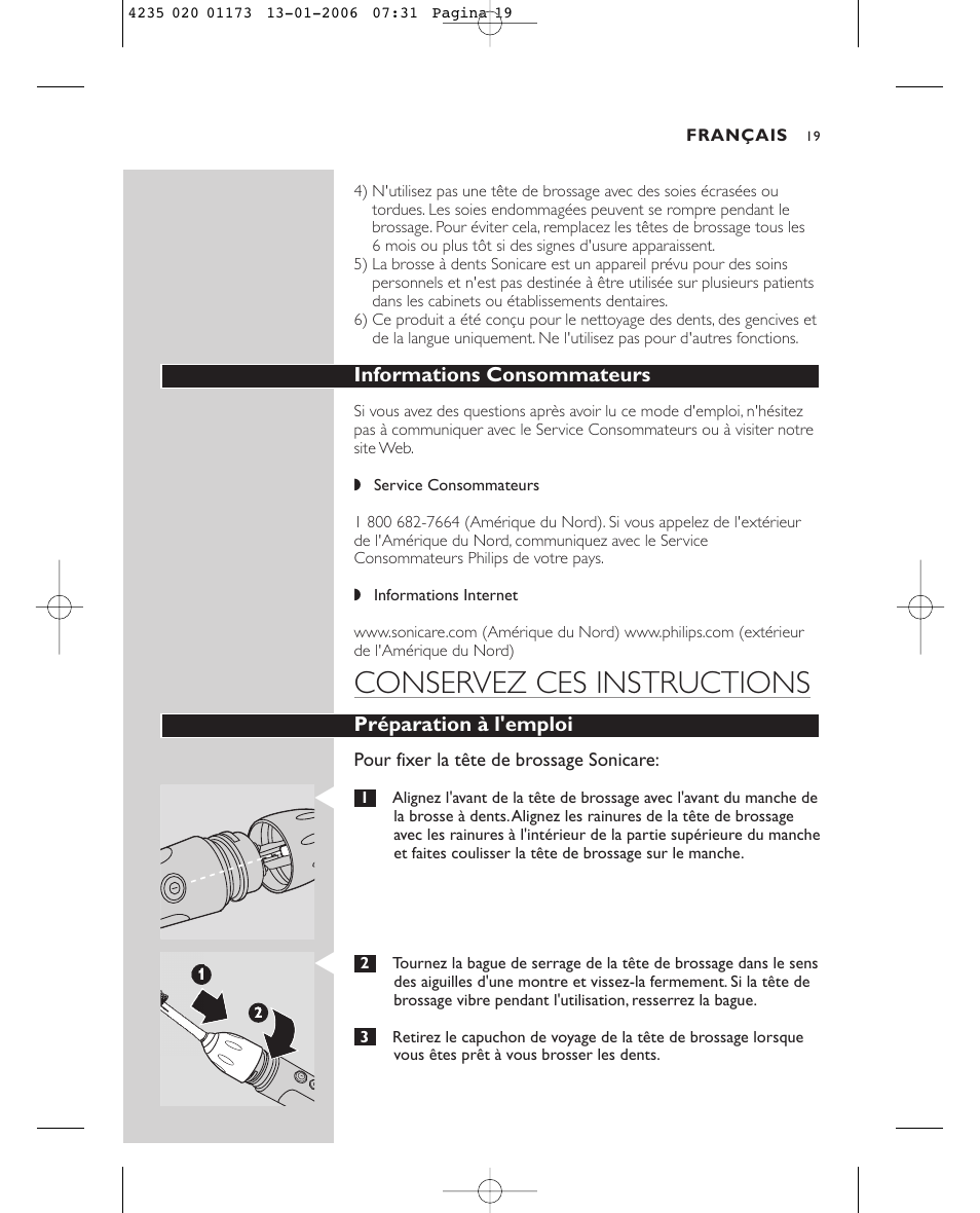 Conservez ces instructions | Sonicare Sonicare e7000 User Manual | Page 19 / 48