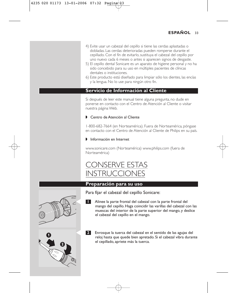 Conserve estas instrucciones | Sonicare Sonicare e7000 User Manual | Page 33 / 48