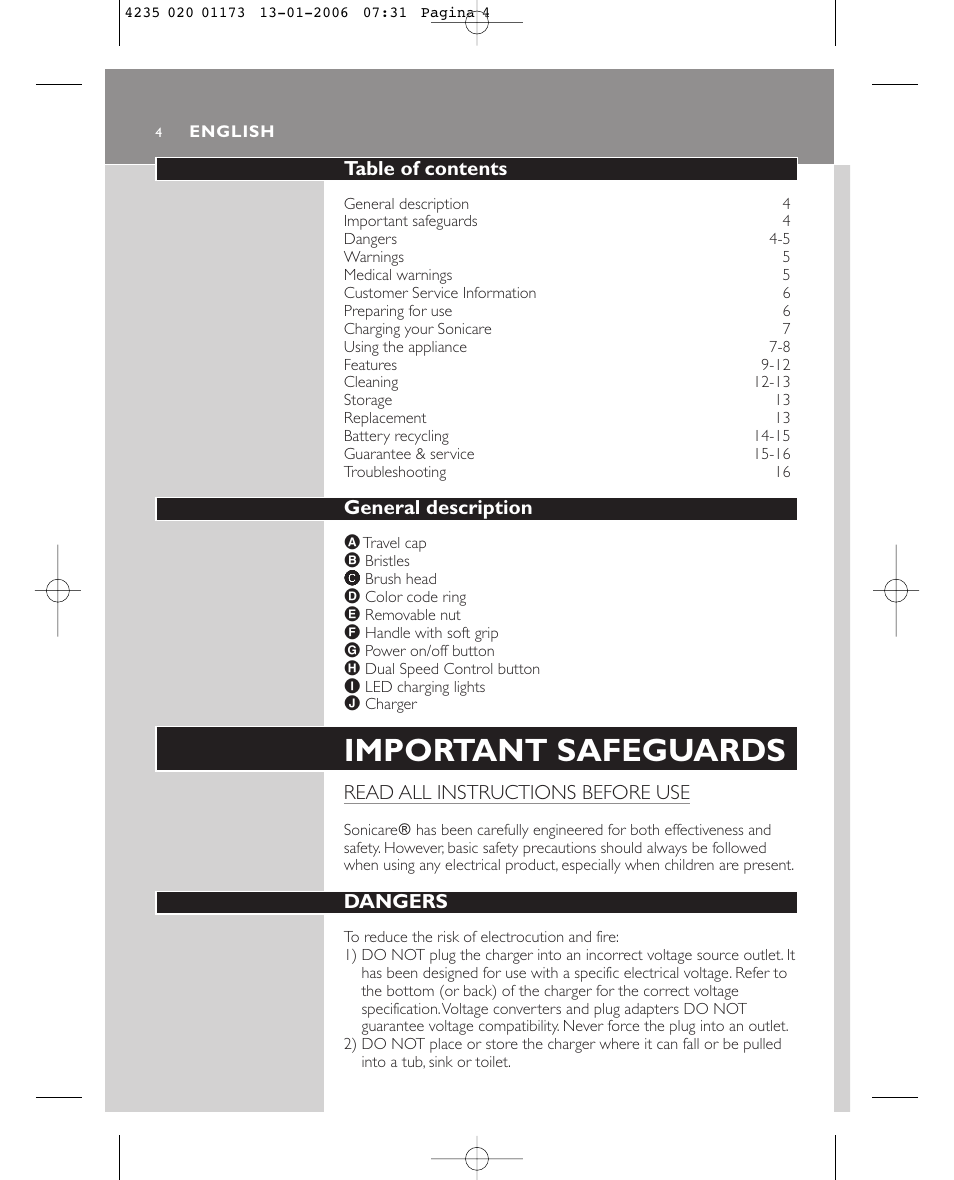 Important safeguards | Sonicare Sonicare e7000 User Manual | Page 4 / 48