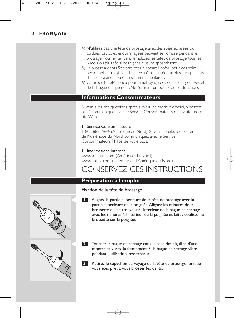 Conservez ces instructions | Sonicare Sonicare e5000 User Manual | Page 18 / 44