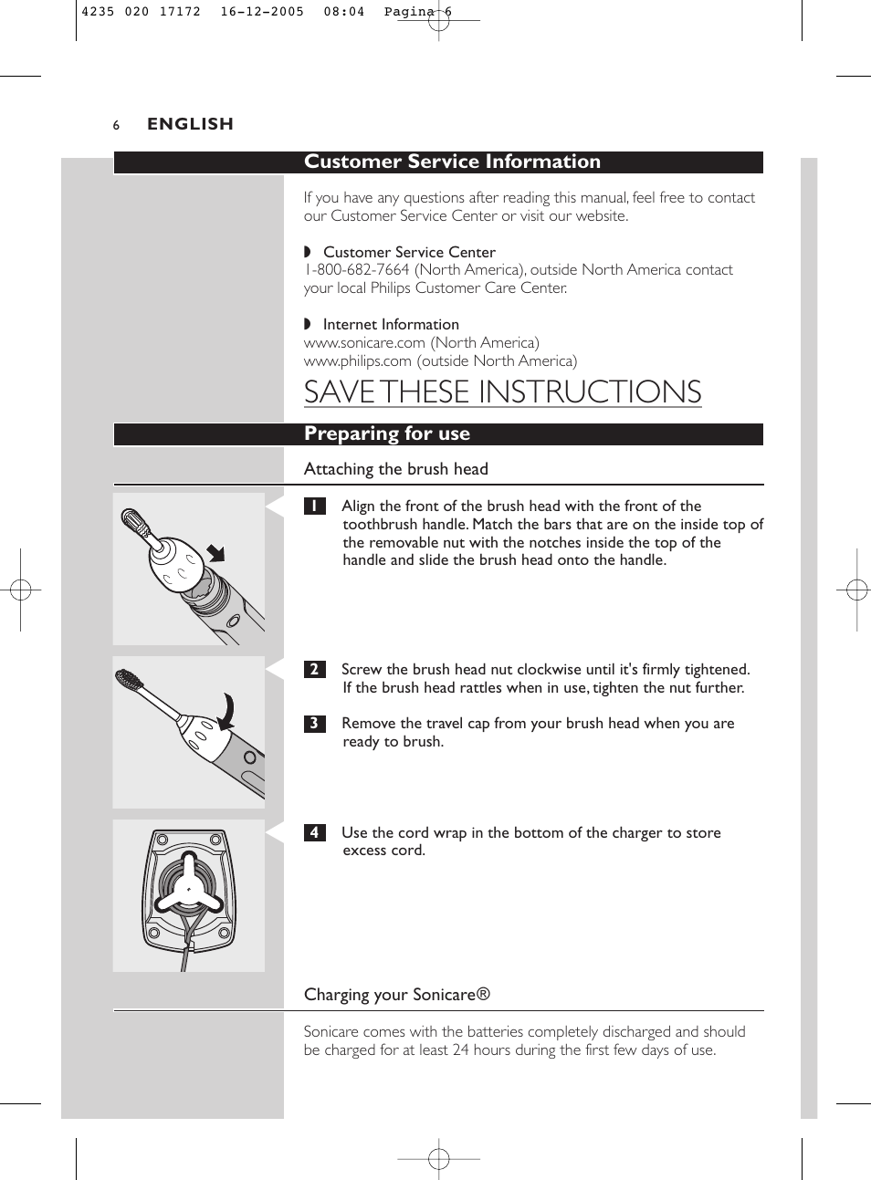 Save these instructions | Sonicare Sonicare e5000 User Manual | Page 6 / 44