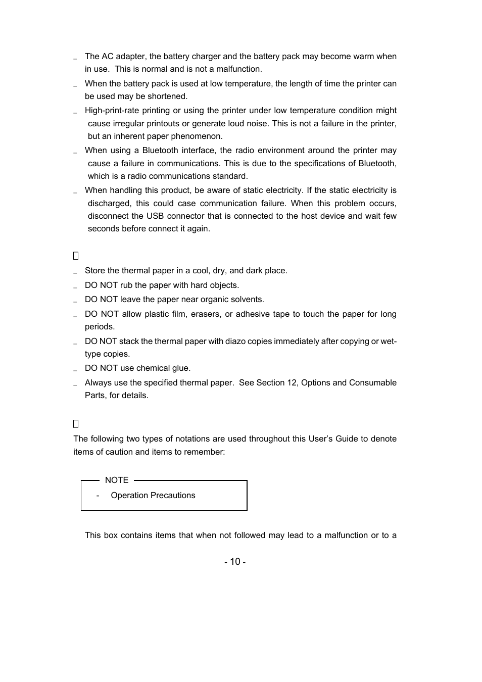Thermal paper handling, Notations used in this user’s guide | Seiko Instruments DPU-S445 User Manual | Page 14 / 46