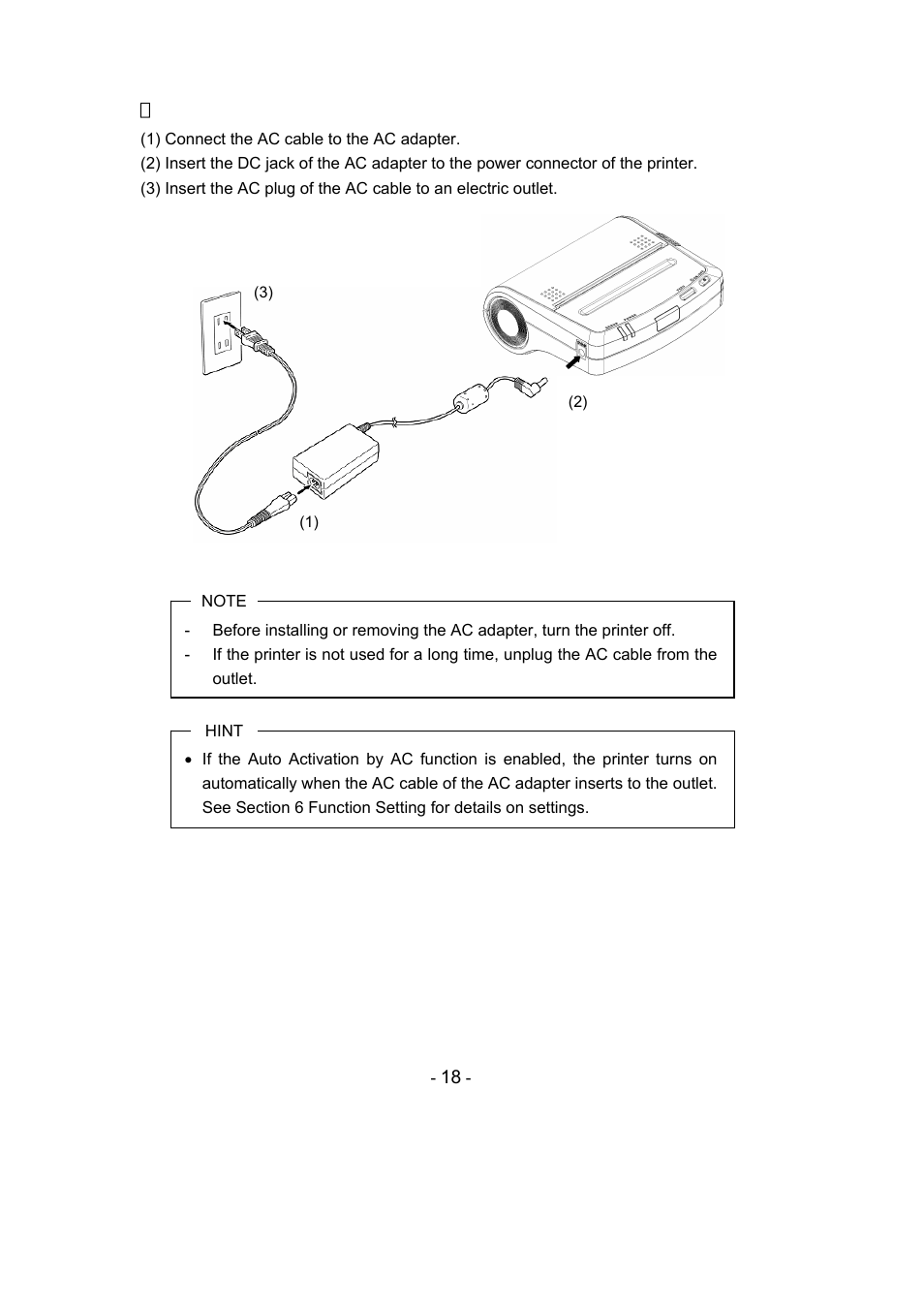 Connecting the ac adapter | Seiko Instruments DPU-S445 User Manual | Page 22 / 46